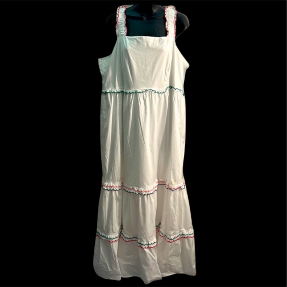 Loft XL white summer sleeveless maxi dress w/multi color stitched ruffles